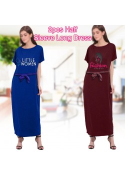 lynx Fashion Ladies Assorted Color 2pcs Half Sleeve Long Dress, LY76